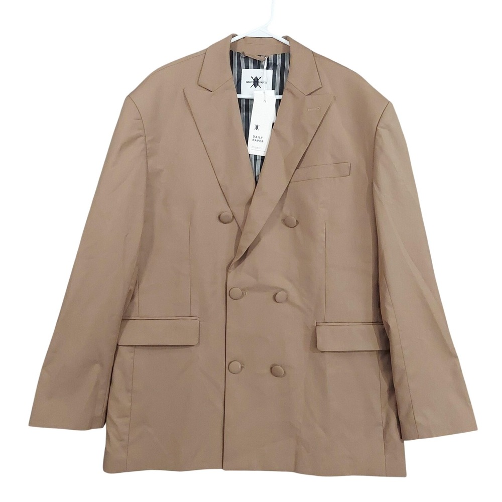 Daily Paper Blazer Mens Small Brown Camel Gecker‎ Double Breasted Pea Coat